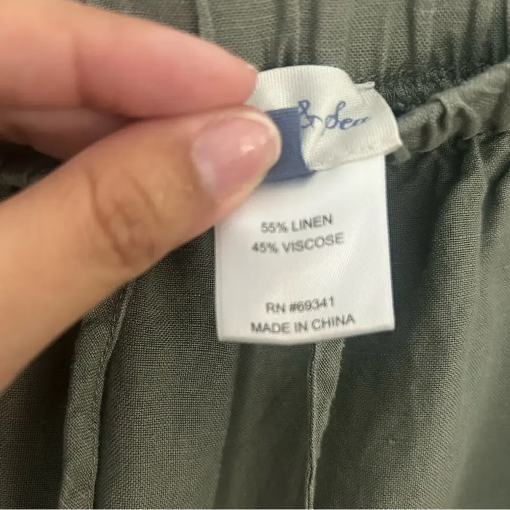 Yarn & Sea Olive Green Linen Blend Wide Leg Pants Women’s Medium